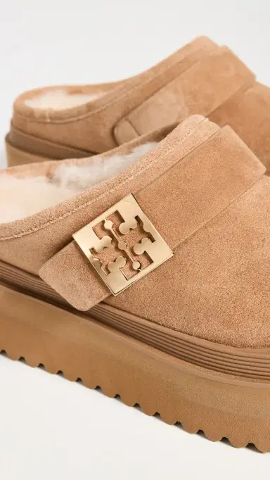 Tory Burch Mellow Shearling Platform Mules Light Chestnut/Gold 8 | Thumbnail 6