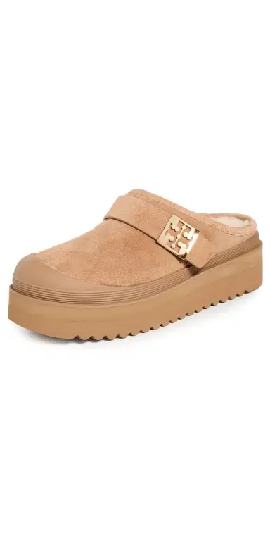Tory Burch Mellow Shearling Platform Mules Light Chestnut/Gold 8 | Thumbnail 1