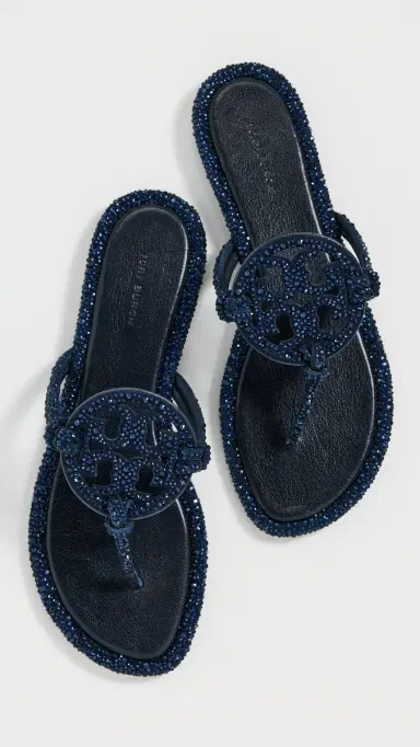 Tory Burch Miller Knotted Crystal Sandals New Navy 6 | Thumbnail 2