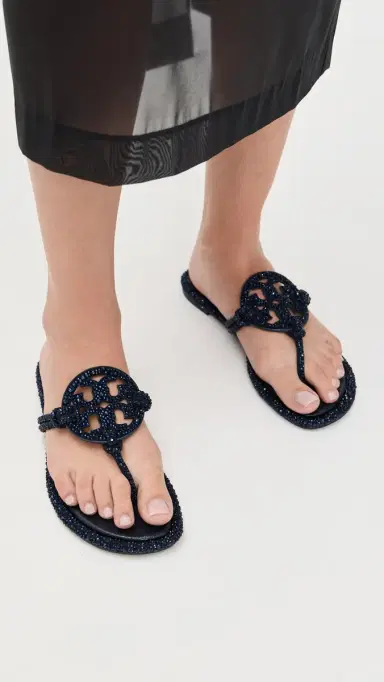 Tory Burch Miller Knotted Crystal Sandals New Navy 6 | Thumbnail 3