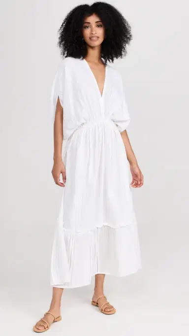Lemlem Abira Plunge Neck Dress White M | Thumbnail 2