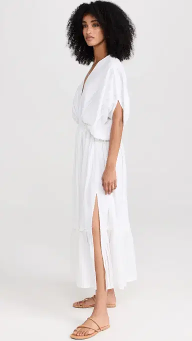Lemlem Abira Plunge Neck Dress White M | Thumbnail 4