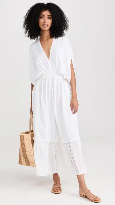 Lemlem Abira Plunge Neck Dress White M | Thumbnail 5