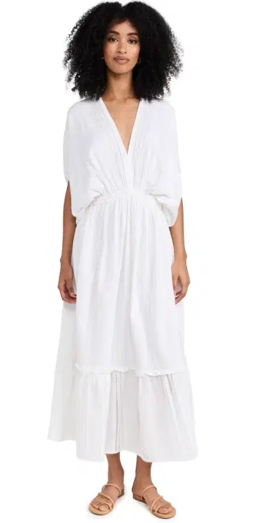 Lemlem Abira Plunge Neck Dress White M | Thumbnail 1