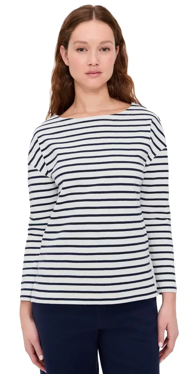 Alex Mill Avignon Boat Neck triped Tee In Cotton /Navy