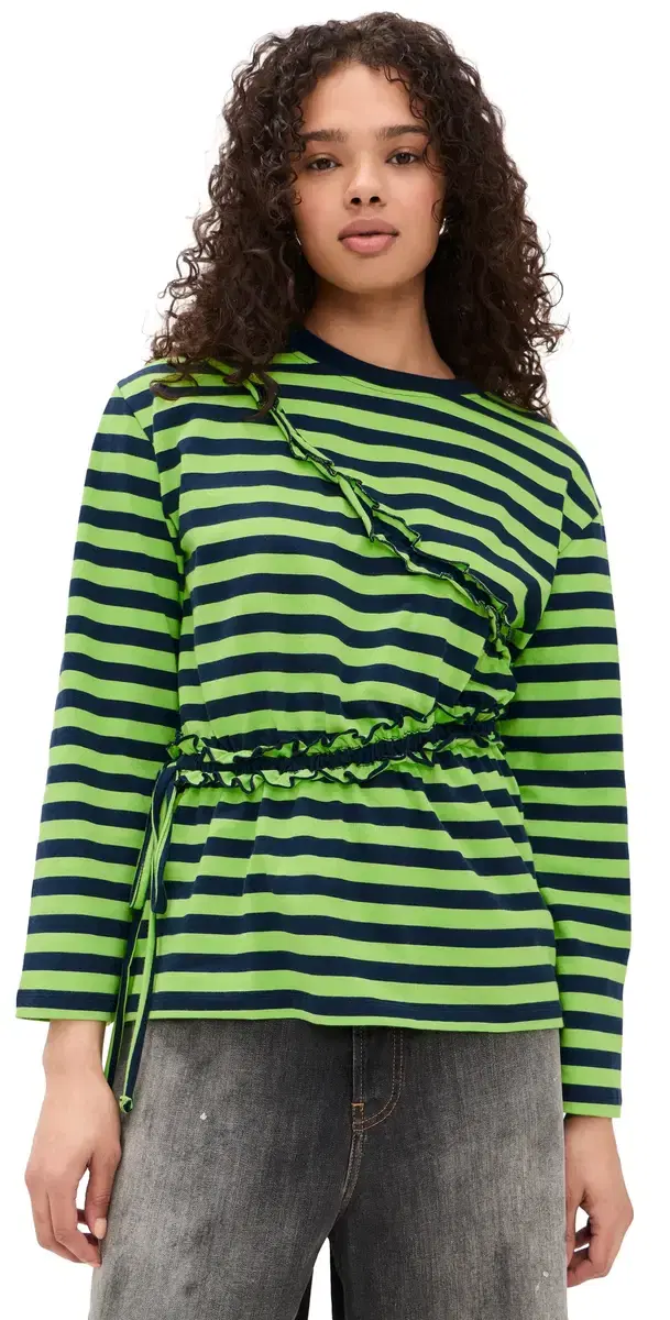 Damson Madder Prudie Ruffle Long Sleeve Tee Lime