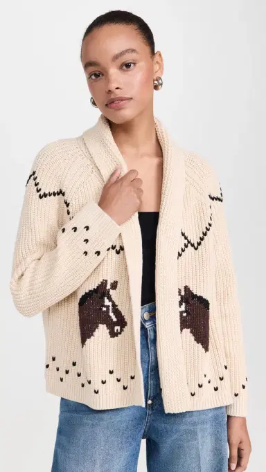 THE GREAT. The Horse Lodge Cardigan Cream | Thumbnail 2