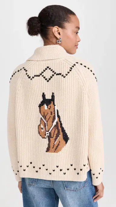 THE GREAT. The Horse Lodge Cardigan Cream | Thumbnail 3