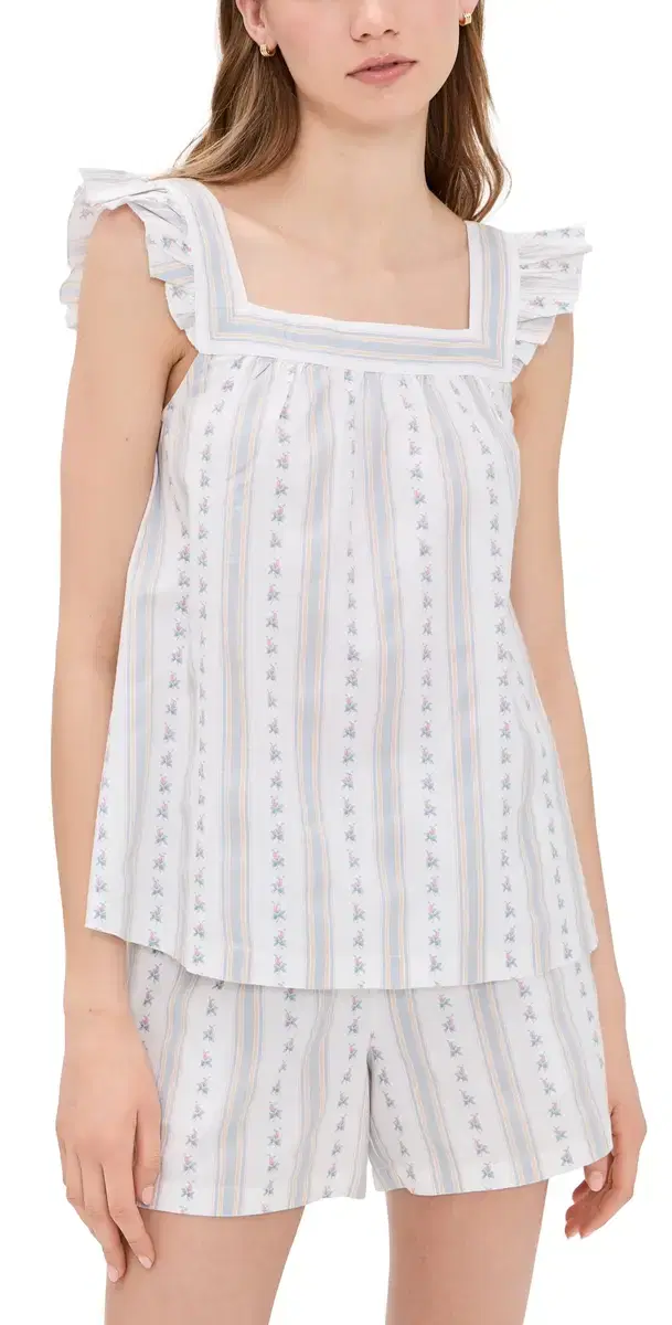 Woven Twill Clara horts et In Cottage tripe White
