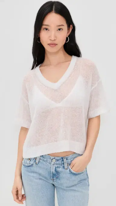 American Vintage Cashmere Short Sleeve V Neck Tee Polaire Chine | Thumbnail 2 American Vintage Cashmere Short Sleeve V Neck Tee Polaire Chine | Thumbnail 2