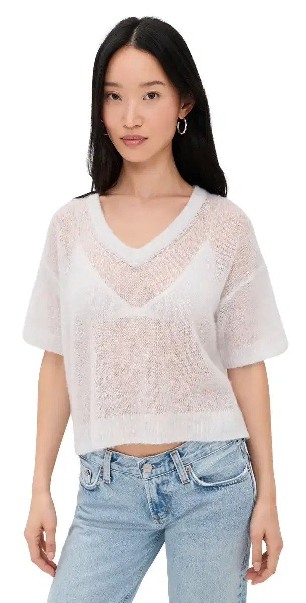 Cashmere Short Sleeve V Neck Tee Polaire Chine