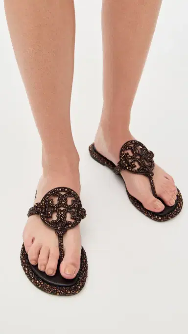 Tory Burch Miller Knotted Crystal Sandals Cocoa 8 | Thumbnail 3