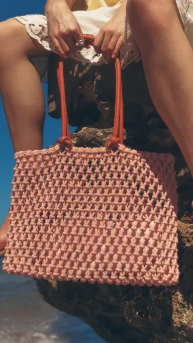 Clare V. Sandy Tote Blush w/ Bright Poppy Straps One Size | Thumbnail 2