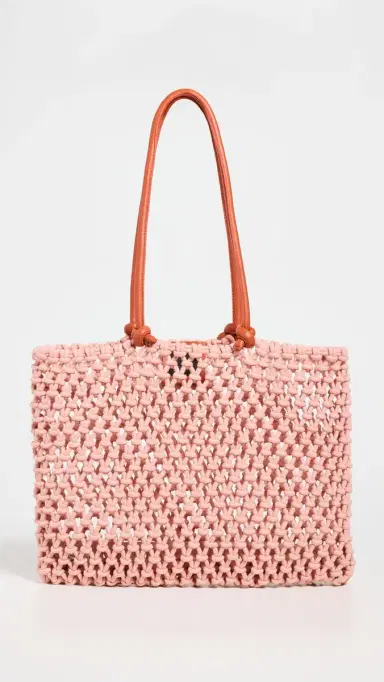 Clare V. Sandy Tote Blush w/ Bright Poppy Straps One Size | Thumbnail 3
