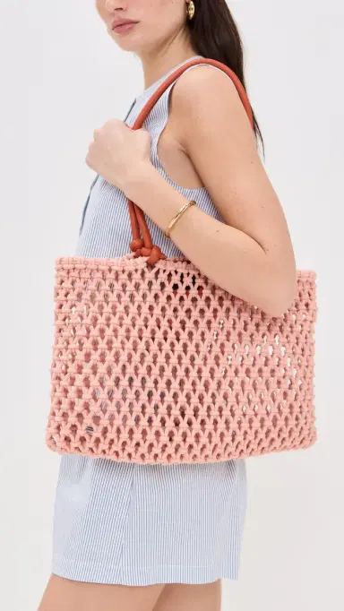 Clare V. Sandy Tote Blush w/ Bright Poppy Straps One Size | Thumbnail 4