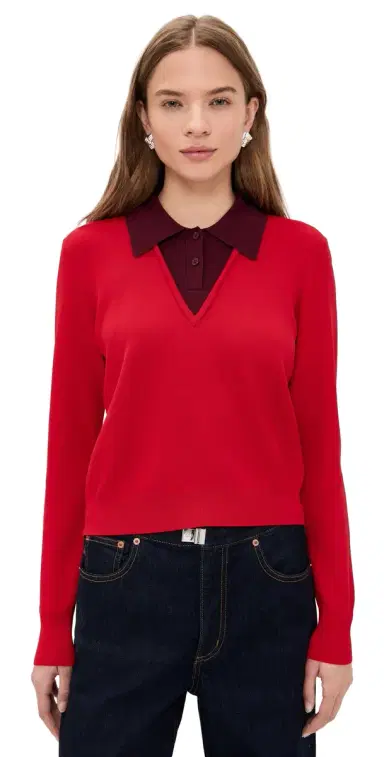 LE BOP Trompe L'oeil Layered Polo Red/Burgundy | Thumbnail 1 LE BOP Trompe L'oeil Layered Polo Red/Burgundy | Thumbnail 1