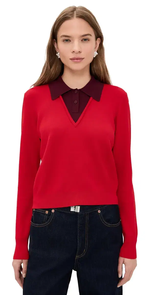 LE BOP Trompe L'oeil Layered Polo Red/Burgundy