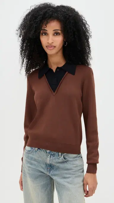LE BOP Trompe 'Loeil Layered Polo Chocolate/Black | Thumbnail 2 LE BOP Trompe 'Loeil Layered Polo Chocolate/Black | Thumbnail 2