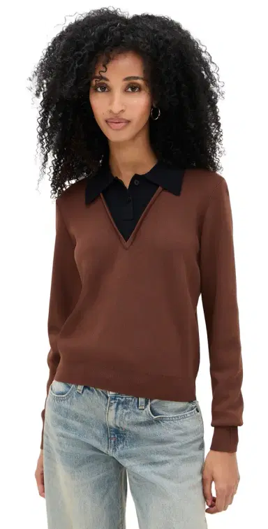 LE BOP Trompe 'Loeil Layered Polo Chocolate/Black | Thumbnail 1 LE BOP Trompe 'Loeil Layered Polo Chocolate/Black | Thumbnail 1