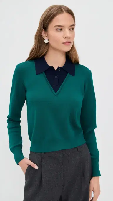 LE BOP Trompe L'oeil Layered Polo Everglade/Navy L | Thumbnail 2 LE BOP Trompe L'oeil Layered Polo Everglade/Navy L | Thumbnail 2
