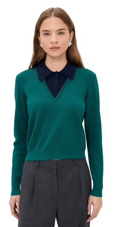 LE BOP Trompe L'oeil Layered Polo Everglade/Navy L | Thumbnail 1 LE BOP Trompe L'oeil Layered Polo Everglade/Navy L | Thumbnail 1