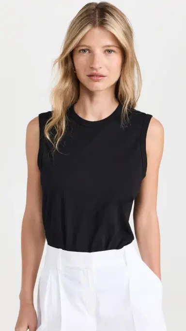 Another Tomorrow Sleeveless Tee Black L | Thumbnail 2 Another Tomorrow Sleeveless Tee Black L | Thumbnail 2