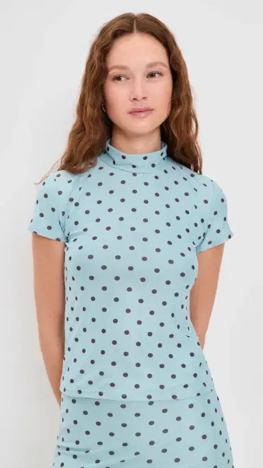 Another Girl Polka Dot Mesh High Neck Top | Thumbnail 2