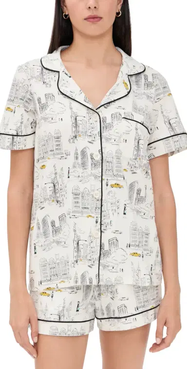 BedHead PJs Short Sleeve Short Pajama Set City That Never Sleeps XL | Thumbnail 1 BedHead PJs Short Sleeve Short Pajama Set City That Never Sleeps XL | Thumbnail 1