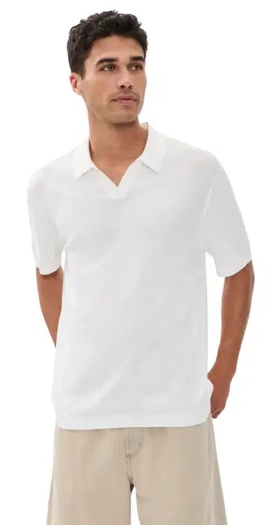 Theory Brenan Johnny Collar Polo In Fine Bilen White S | Thumbnail 1