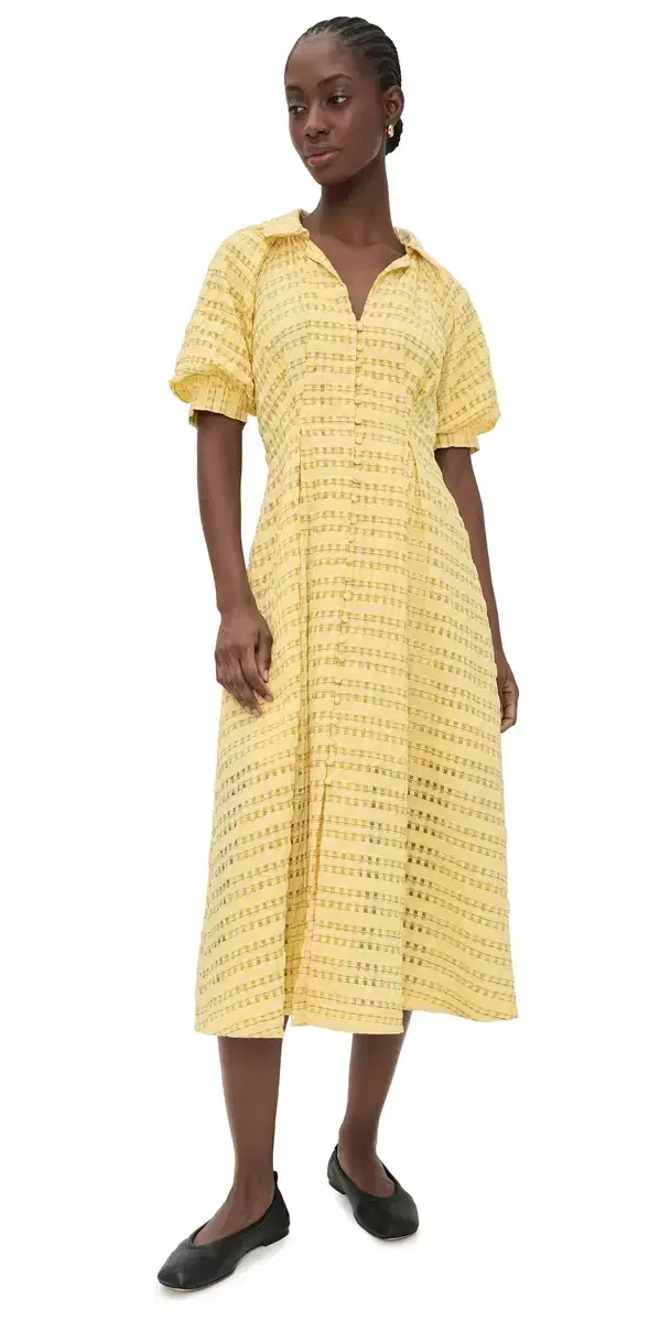 English Factory eersucker Check Midi Dress Baby Yellow