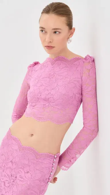 rabanne Crop Top In Lace Camelia Pink | Thumbnail 2 rabanne Crop Top In Lace Camelia Pink | Thumbnail 2