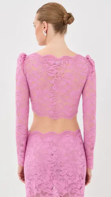 rabanne Crop Top In Lace Camelia Pink | Thumbnail 3 rabanne Crop Top In Lace Camelia Pink | Thumbnail 3