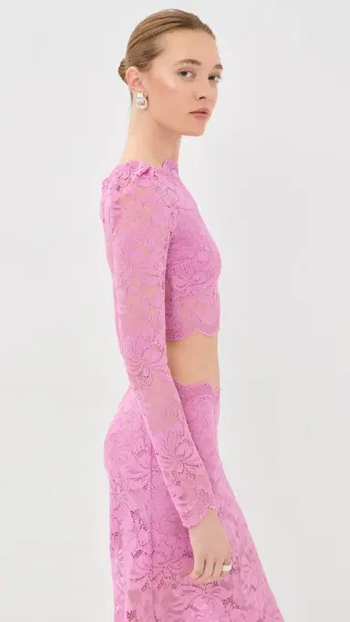 rabanne Crop Top In Lace Camelia Pink | Thumbnail 4 rabanne Crop Top In Lace Camelia Pink | Thumbnail 4