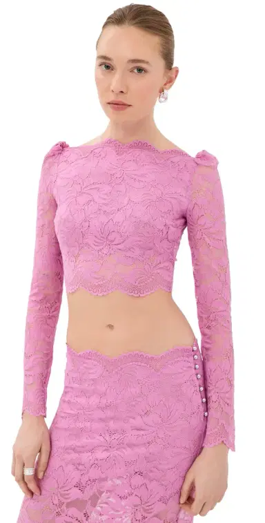 rabanne Crop Top In Lace Camelia Pink | Thumbnail 1 rabanne Crop Top In Lace Camelia Pink | Thumbnail 1