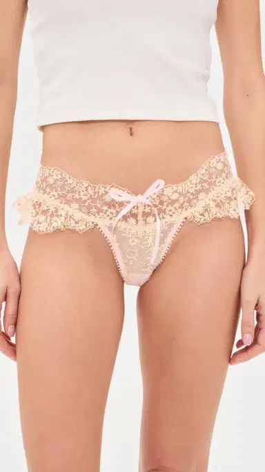 For Love & Lemons Gilded Lace Thong Panties Natural | Thumbnail 2