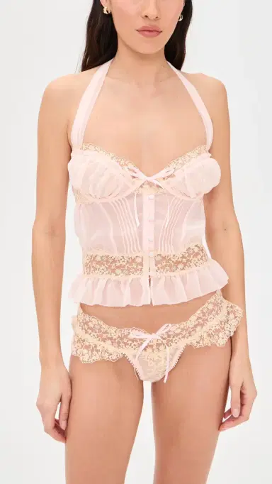 For Love & Lemons Gilded Lace Thong Panties Natural | Thumbnail 4