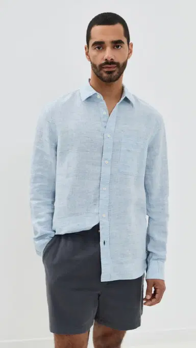 Faherty Linen Laguna Shirt ight Blue Melange | Thumbnail 2