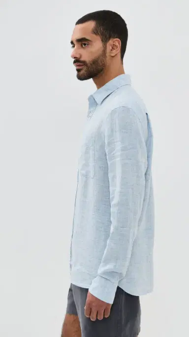 Faherty Linen Laguna Shirt ight Blue Melange | Thumbnail 4