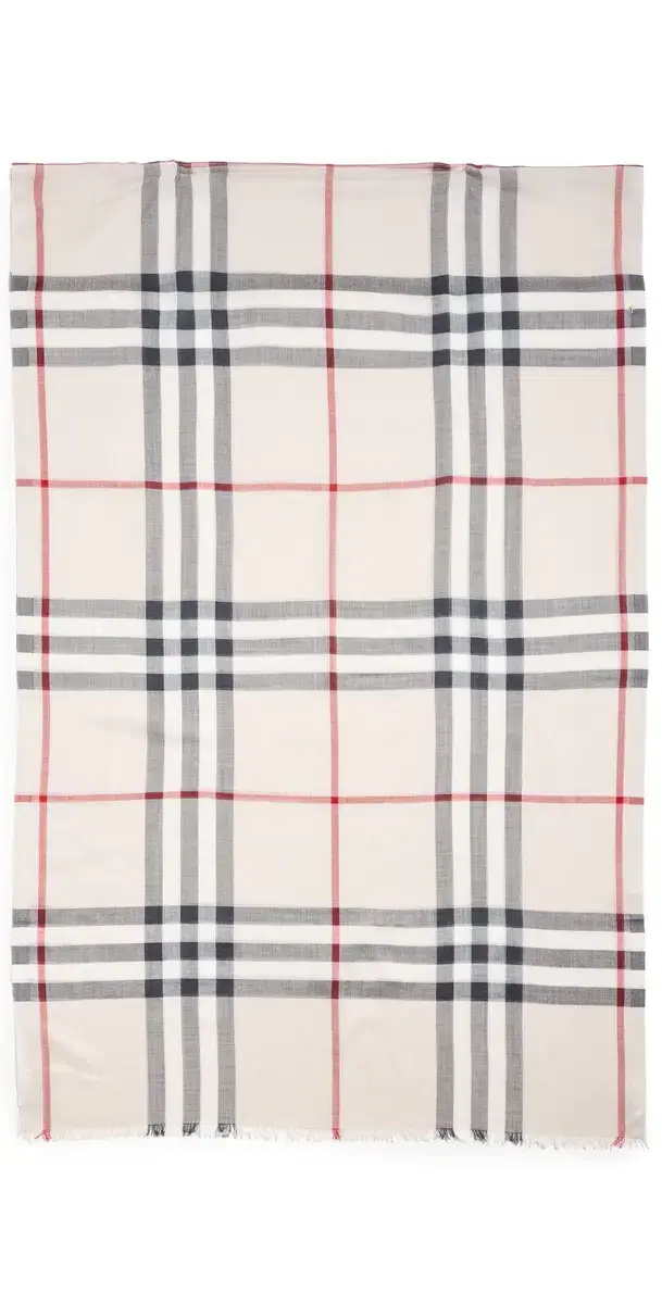 Burberry Wide Check Wool Silk Gauze Scarf Stone Check One Size
