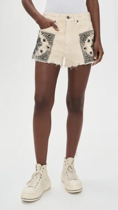 R13 Ex-Boyfriend Shorts Ecru Bandana Applique | Thumbnail 2 R13 Ex-Boyfriend Shorts Ecru Bandana Applique | Thumbnail 2