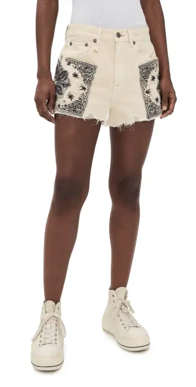 R13 Ex-Boyfriend Shorts Ecru Bandana Applique | Thumbnail 1 R13 Ex-Boyfriend Shorts Ecru Bandana Applique | Thumbnail 1