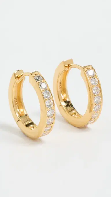 Gwen Beloti CZ Huggie Medium Hoop Earrings Gold One Size | Thumbnail 2