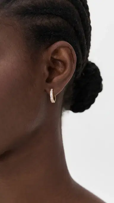 Gwen Beloti CZ Huggie Medium Hoop Earrings Gold One Size | Thumbnail 3