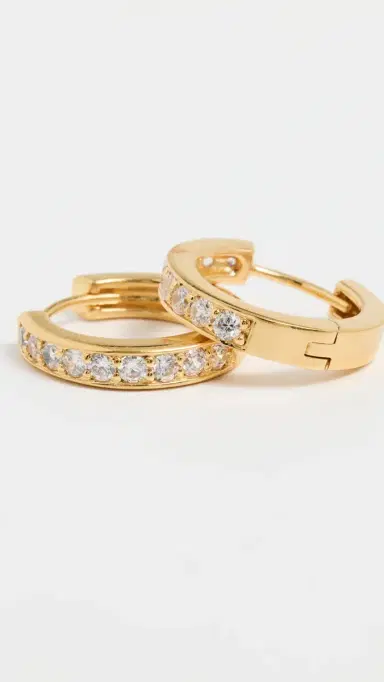Gwen Beloti CZ Huggie Medium Hoop Earrings Gold One Size | Thumbnail 4