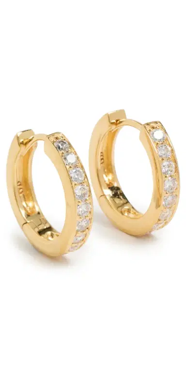 Gwen Beloti CZ Huggie Medium Hoop Earrings Gold One Size | Thumbnail 1