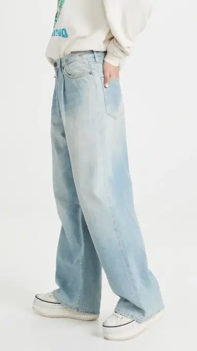 R13 Damon Pleated Wide Leg Jeans Lennon Blue 27 | Thumbnail 4