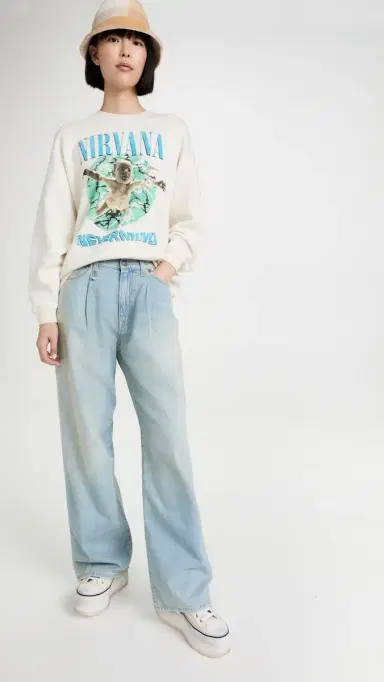 R13 Damon Pleated Wide Leg Jeans Lennon Blue 27 | Thumbnail 5