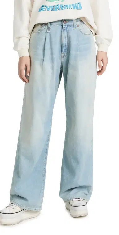 R13 Damon Pleated Wide Leg Jeans Lennon Blue 27 | Thumbnail 1