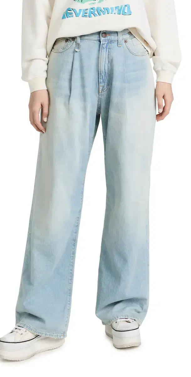 R13 Damon Pleated Wide Leg Jeans Lennon Blue