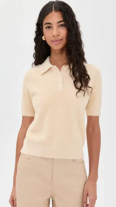 LE BOP Fuzzy Short Sleeve Polo Oyster Beige M | Thumbnail 2